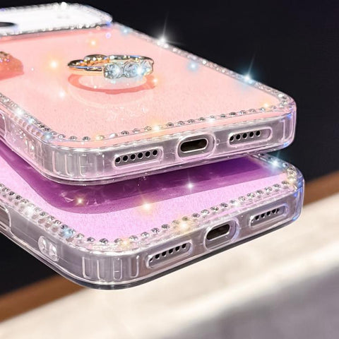 Rhinestone Ring Holder Dual-side IMD PC Hybrid TPU Phone Case, For iPhone 18 Pro / 17 Pro, For iPhone 18 Pro Max / 17 Pro Max, For iPhone 17, For iPhone Air, For iPhone 16 Pro Max, For iPhone 16 Pro, For iPhone 16 Plus, For iPhone 16