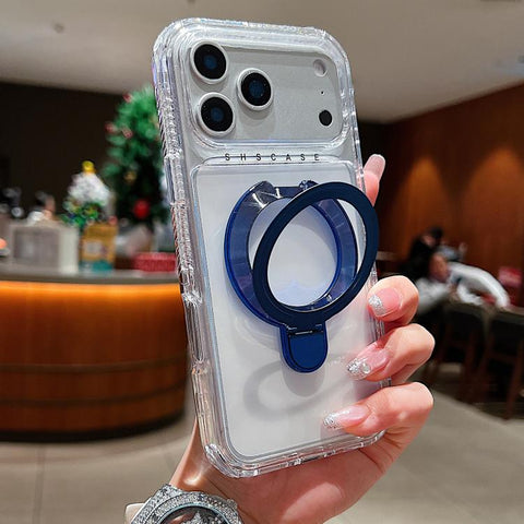 Transparent Pivot Metal Holder Magnetic Phone Case, For iPhone 18 Pro / 17 Pro, For iPhone 18 Pro Max / 17 Pro Max