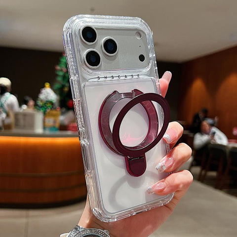 Transparent Pivot Metal Holder Magnetic Phone Case, For iPhone 18 Pro / 17 Pro, For iPhone 18 Pro Max / 17 Pro Max