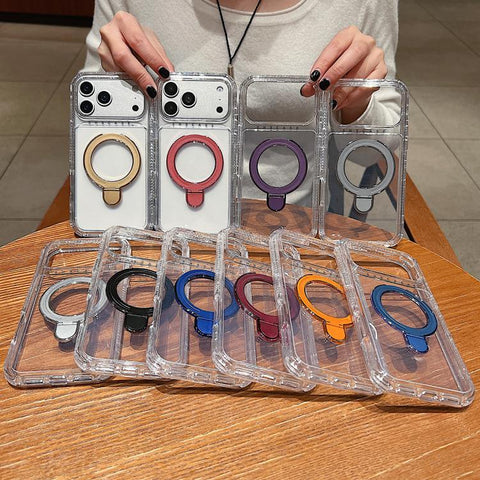 Transparent Pivot Metal Holder Magnetic Phone Case, For iPhone 18 Pro / 17 Pro, For iPhone 18 Pro Max / 17 Pro Max