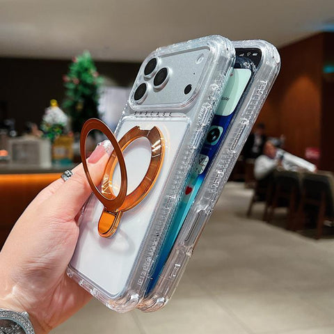 Transparent Pivot Metal Holder Magnetic Phone Case, For iPhone 18 Pro / 17 Pro, For iPhone 18 Pro Max / 17 Pro Max