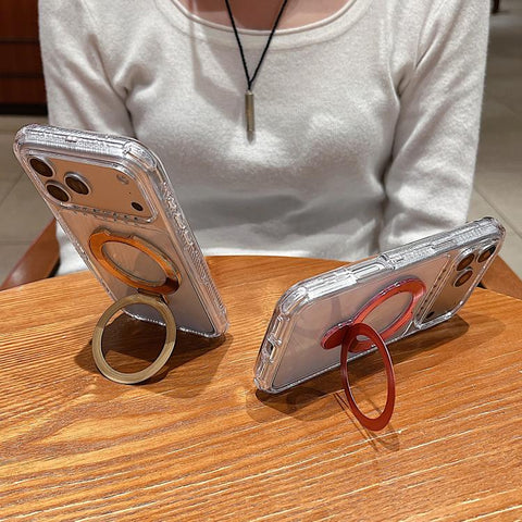 Transparent Pivot Metal Holder Magnetic Phone Case, For iPhone 18 Pro / 17 Pro, For iPhone 18 Pro Max / 17 Pro Max