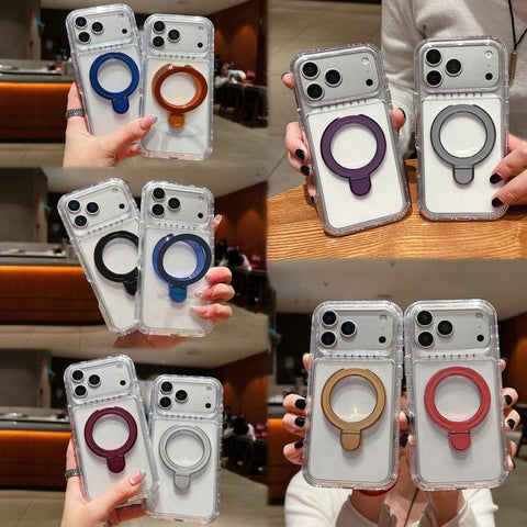 Transparent Pivot Metal Holder Magnetic Phone Case, For iPhone 18 Pro / 17 Pro, For iPhone 18 Pro Max / 17 Pro Max