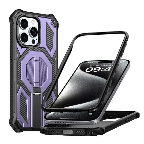 Hidden Metal Holder Magnetic Shockproof Phone Case, For iPhone 15 Pro Max, For iPhone 15 Pro, For iPhone 15 Plus / 14 Plus, For iPhone 15, For iPhone 14 / 13, For iPhone 14 Pro, For iPhone 14 Pro Max, For iPhone 13 Pro Max