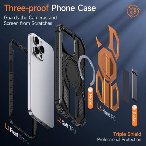 Hidden Metal Holder Magnetic Shockproof Phone Case, For iPhone 13 Pro