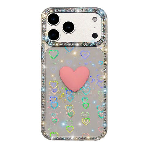 Flash Rhinestone Double-sided IMD Love Heart Phone Case, For iPhone 18 Pro / 17 Pro, For iPhone 18 Pro Max / 17 Pro Max, For iPhone 17e / 16e, For iPhone 17, For iPhone Air
