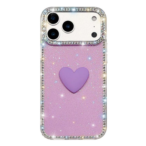 Flash Rhinestone Double-sided IMD Love Heart Phone Case, For iPhone 18 Pro / 17 Pro, For iPhone 18 Pro Max / 17 Pro Max, For iPhone 17e / 16e, For iPhone 17, For iPhone Air