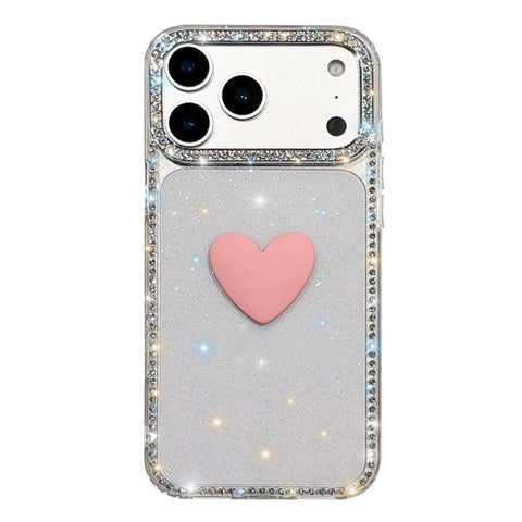 Flash Rhinestone Double-sided IMD Love Heart Phone Case, For iPhone 18 Pro / 17 Pro, For iPhone 18 Pro Max / 17 Pro Max, For iPhone 17e / 16e, For iPhone 17, For iPhone Air