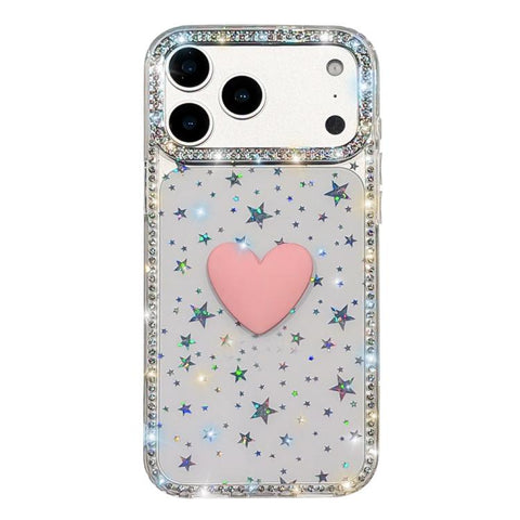 Flash Rhinestone Double-sided IMD Love Heart Phone Case, For iPhone 18 Pro / 17 Pro, For iPhone 18 Pro Max / 17 Pro Max, For iPhone 17e / 16e, For iPhone 17, For iPhone Air