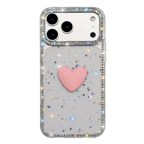 Flash Rhinestone Double-sided IMD Love Heart Phone Case, For iPhone 18 Pro / 17 Pro, For iPhone 18 Pro Max / 17 Pro Max, For iPhone 17e / 16e, For iPhone 17, For iPhone Air