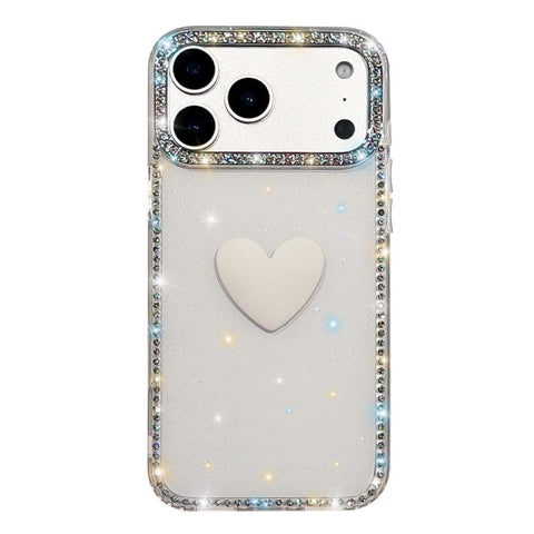 Flash Rhinestone Double-sided IMD Love Heart Phone Case, For iPhone 18 Pro / 17 Pro, For iPhone 18 Pro Max / 17 Pro Max, For iPhone 17e / 16e, For iPhone 17, For iPhone Air