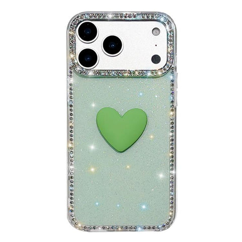Flash Rhinestone Double-sided IMD Love Heart Phone Case, For iPhone 18 Pro / 17 Pro, For iPhone 18 Pro Max / 17 Pro Max, For iPhone 17e / 16e, For iPhone 17, For iPhone Air