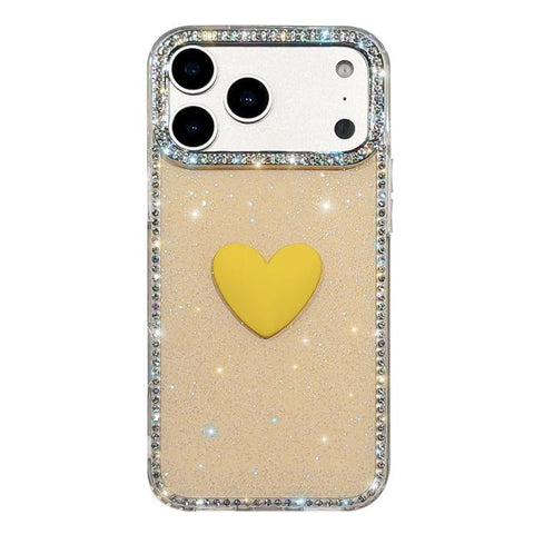 Flash Rhinestone Double-sided IMD Love Heart Phone Case, For iPhone 18 Pro / 17 Pro, For iPhone 18 Pro Max / 17 Pro Max, For iPhone 17e / 16e, For iPhone 17, For iPhone Air