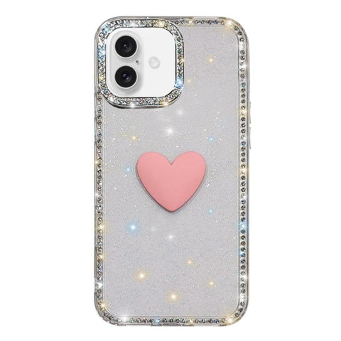 Flash Rhinestone Double-sided IMD Love Heart Phone Case, For iPhone 18 Pro / 17 Pro, For iPhone 18 Pro Max / 17 Pro Max, For iPhone 17e / 16e, For iPhone 17, For iPhone Air