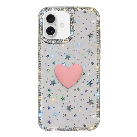 Flash Rhinestone Double-sided IMD Love Heart Phone Case, For iPhone 18 Pro / 17 Pro, For iPhone 18 Pro Max / 17 Pro Max, For iPhone 17e / 16e, For iPhone 17, For iPhone Air