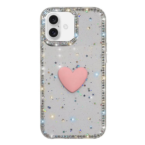 Flash Rhinestone Double-sided IMD Love Heart Phone Case, For iPhone 18 Pro / 17 Pro, For iPhone 18 Pro Max / 17 Pro Max, For iPhone 17e / 16e, For iPhone 17, For iPhone Air