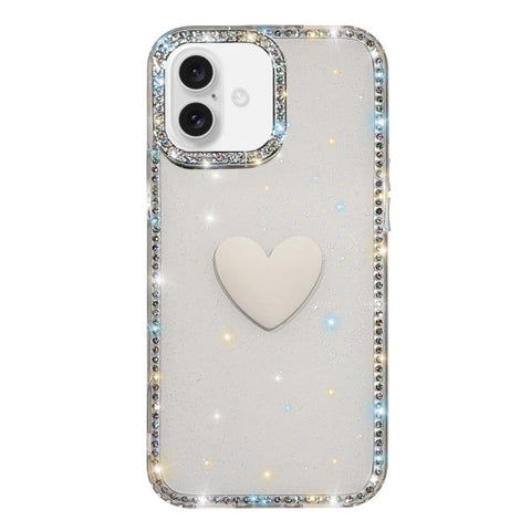 Flash Rhinestone Double-sided IMD Love Heart Phone Case, For iPhone 18 Pro / 17 Pro, For iPhone 18 Pro Max / 17 Pro Max, For iPhone 17e / 16e, For iPhone 17, For iPhone Air