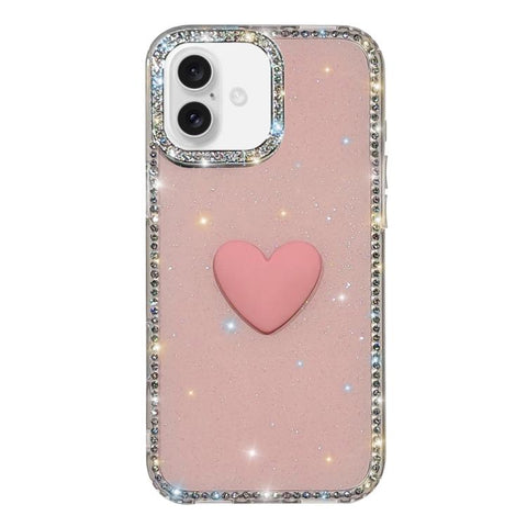 Flash Rhinestone Double-sided IMD Love Heart Phone Case, For iPhone 18 Pro / 17 Pro, For iPhone 18 Pro Max / 17 Pro Max, For iPhone 17e / 16e, For iPhone 17, For iPhone Air