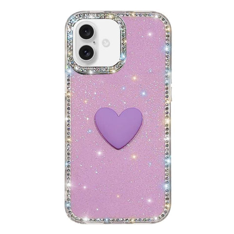 Flash Rhinestone Double-sided IMD Love Heart Phone Case, For iPhone 18 Pro / 17 Pro, For iPhone 18 Pro Max / 17 Pro Max, For iPhone 17e / 16e, For iPhone 17, For iPhone Air