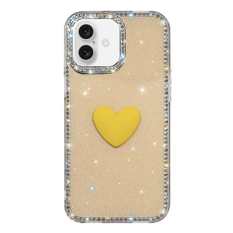 Flash Rhinestone Double-sided IMD Love Heart Phone Case, For iPhone 18 Pro / 17 Pro, For iPhone 18 Pro Max / 17 Pro Max, For iPhone 17e / 16e, For iPhone 17, For iPhone Air
