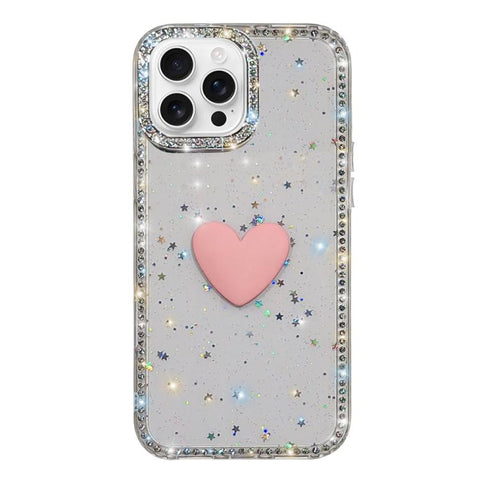 Flash Rhinestone Double-sided IMD Love Heart Phone Case, For iPhone 16 Pro Max, For iPhone 16 Pro, For iPhone 16 Plus, For iPhone 16, For iPhone 15 Pro Max