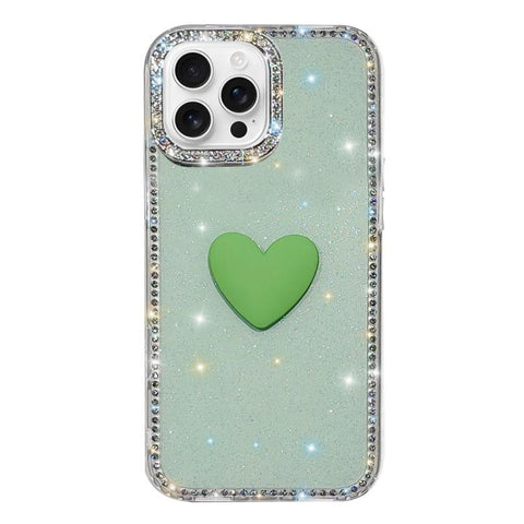 Flash Rhinestone Double-sided IMD Love Heart Phone Case, For iPhone 16 Pro Max, For iPhone 16 Pro, For iPhone 16 Plus, For iPhone 16, For iPhone 15 Pro Max