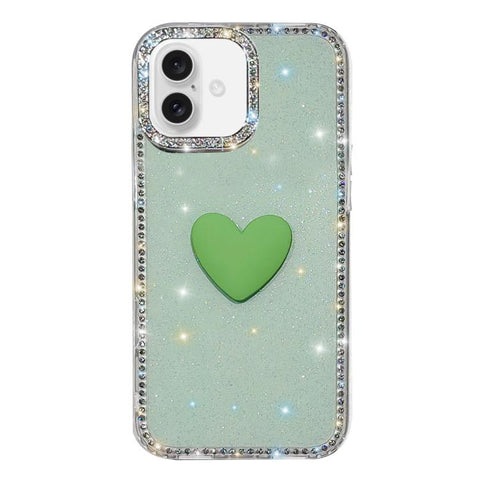 Flash Rhinestone Double-sided IMD Love Heart Phone Case, For iPhone 16 Pro Max, For iPhone 16 Pro, For iPhone 16 Plus, For iPhone 16, For iPhone 15 Pro Max