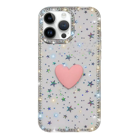 Flash Rhinestone Double-sided IMD Love Heart Phone Case, For iPhone 15 Pro, For iPhone 15, For iPhone 14, For iPhone 14 Pro, For iPhone 14 Pro Max
