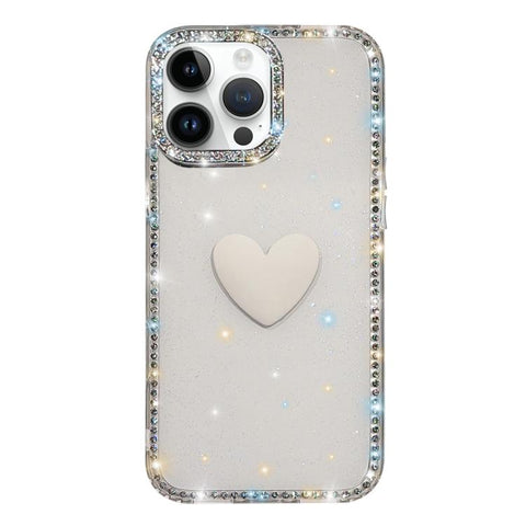 Flash Rhinestone Double-sided IMD Love Heart Phone Case, For iPhone 15 Pro, For iPhone 15, For iPhone 14, For iPhone 14 Pro, For iPhone 14 Pro Max