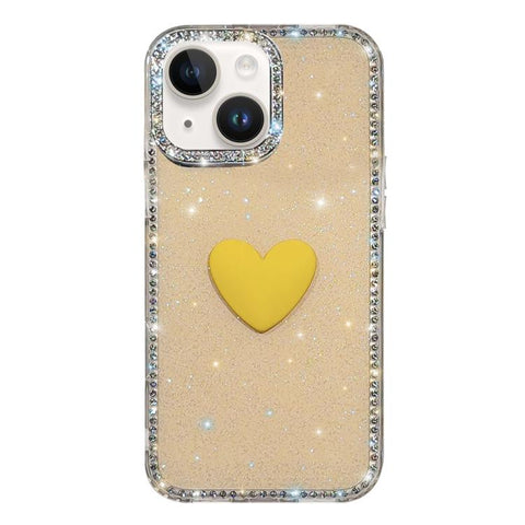 Flash Rhinestone Double-sided IMD Love Heart Phone Case, For iPhone 15 Pro, For iPhone 15, For iPhone 14, For iPhone 14 Pro, For iPhone 14 Pro Max