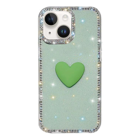Flash Rhinestone Double-sided IMD Love Heart Phone Case, For iPhone 15 Pro, For iPhone 15, For iPhone 14, For iPhone 14 Pro, For iPhone 14 Pro Max