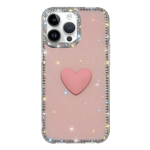 Flash Rhinestone Double-sided IMD Love Heart Phone Case, For iPhone 15 Pro, For iPhone 15, For iPhone 14, For iPhone 14 Pro, For iPhone 14 Pro Max