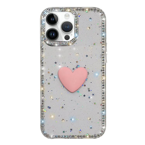 Flash Rhinestone Double-sided IMD Love Heart Phone Case, For iPhone 13 Pro Max, For iPhone 13 Pro, For iPhone 13