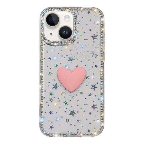 Flash Rhinestone Double-sided IMD Love Heart Phone Case, For iPhone 13 Pro Max, For iPhone 13 Pro, For iPhone 13