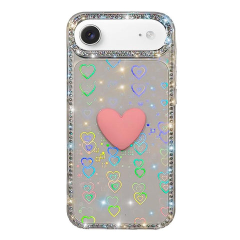 Flash Rhinestone Double-sided IMD Love Heart Phone Case, For iPhone 18 Pro / 17 Pro, For iPhone 18 Pro Max / 17 Pro Max, For iPhone 17e / 16e, For iPhone 17, For iPhone Air