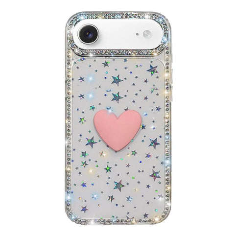 Flash Rhinestone Double-sided IMD Love Heart Phone Case, For iPhone 18 Pro / 17 Pro, For iPhone 18 Pro Max / 17 Pro Max, For iPhone 17e / 16e, For iPhone 17, For iPhone Air