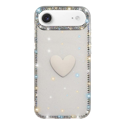Flash Rhinestone Double-sided IMD Love Heart Phone Case, For iPhone 18 Pro / 17 Pro, For iPhone 18 Pro Max / 17 Pro Max, For iPhone 17e / 16e, For iPhone 17, For iPhone Air