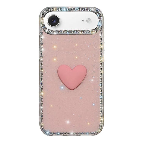 Flash Rhinestone Double-sided IMD Love Heart Phone Case, For iPhone 18 Pro / 17 Pro, For iPhone 18 Pro Max / 17 Pro Max, For iPhone 17e / 16e, For iPhone 17, For iPhone Air