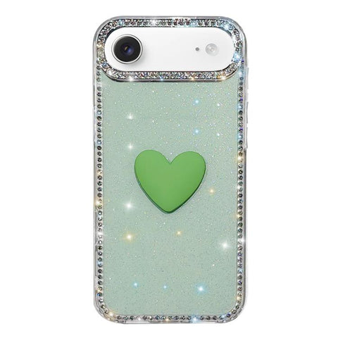 Flash Rhinestone Double-sided IMD Love Heart Phone Case, For iPhone 18 Pro / 17 Pro, For iPhone 18 Pro Max / 17 Pro Max, For iPhone 17e / 16e, For iPhone 17, For iPhone Air