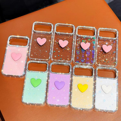 Flash Rhinestone Double-sided IMD Love Heart Phone Case, For iPhone 18 Pro / 17 Pro, For iPhone 18 Pro Max / 17 Pro Max, For iPhone 17e / 16e, For iPhone 17, For iPhone Air