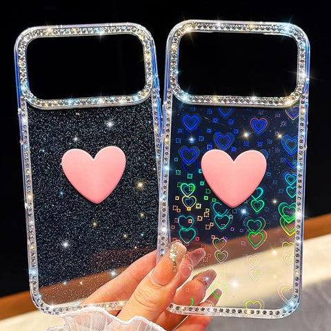 Flash Rhinestone Double-sided IMD Love Heart Phone Case, For iPhone 18 Pro / 17 Pro, For iPhone 18 Pro Max / 17 Pro Max, For iPhone 17e / 16e, For iPhone 17, For iPhone Air