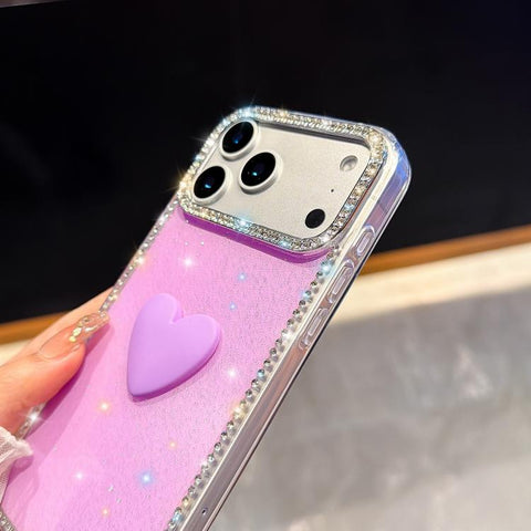 Flash Rhinestone Double-sided IMD Love Heart Phone Case, For iPhone 18 Pro / 17 Pro, For iPhone 18 Pro Max / 17 Pro Max, For iPhone 17e / 16e, For iPhone 17, For iPhone Air