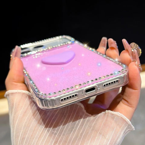 Flash Rhinestone Double-sided IMD Love Heart Phone Case, For iPhone 13 Pro Max, For iPhone 13 Pro, For iPhone 13