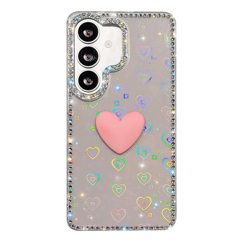 Flash Rhinestone Double-sided IMD Love Heart Phone Case, For Samsung Galaxy S24 5G, For Samsung Galaxy S23 Ultra 5G