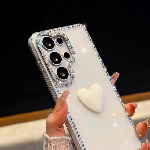 Flash Rhinestone Double-sided IMD Love Heart Phone Case, For Samsung Galaxy S24 5G, For Samsung Galaxy S23 Ultra 5G