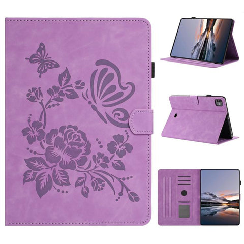 Butterfly Loves Flowers Embossed Leather Smart Tablet Case, For iPad Air 11 2026 / 2025 / 2024, For iPad 2025 / 2022, For iPad mini 2024 / mini 6, For iPad 10.2 2021 / 10.5 2019, For iPad mini 5 / 4 / 3 / 2 / 1, For iPad 9.7 2018 / 2017