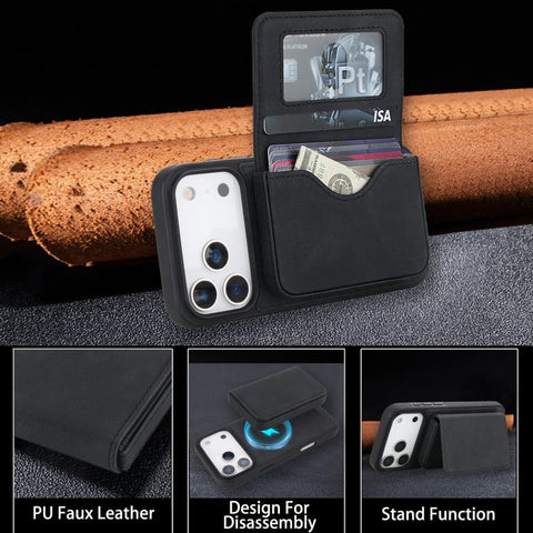 Retro Faux Leather Detachable Magnetic Wallet Bag RFID Blocking Phone Case, For iPhone 18 Pro / 17 Pro, For iPhone 18 Pro Max / 17 Pro Max