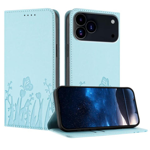 Tulips Butterfly Pattern Magnetic Vegan Leather Phone Case, For iPhone 18 Pro / 17 Pro, For iPhone 18 Pro Max / 17 Pro Max, For iPhone 17e / 16e, For iPhone 17