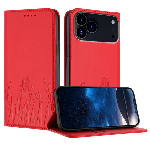 Tulips Butterfly Pattern Magnetic Vegan Leather Phone Case, For iPhone 18 Pro / 17 Pro, For iPhone 18 Pro Max / 17 Pro Max, For iPhone 17e / 16e, For iPhone 17
