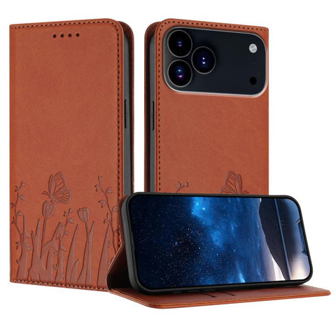 Tulips Butterfly Pattern Magnetic Vegan Leather Phone Case, For iPhone 18 Pro / 17 Pro, For iPhone 18 Pro Max / 17 Pro Max, For iPhone 17e / 16e, For iPhone 17